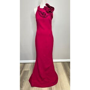 NWT ELIE SAAB Ruffle-neck Cady Long Dress In Sangria Size FR38/US6 $3700